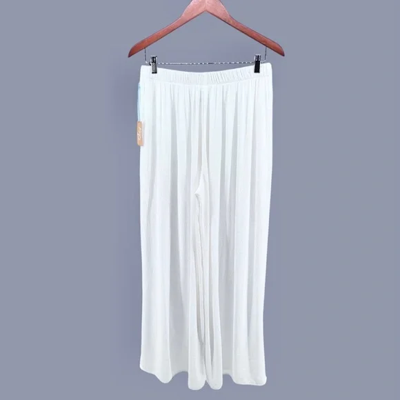 Kona Sol NWT Split Wide Leg Tie Front Pants Sz M White Gauzy Swim Cover Up Sheer - Picture 2 of 15